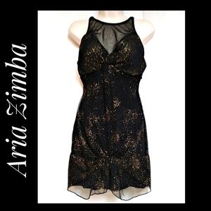 Aria Zimba Cocktail/Club Dress Black Gold Sparkle